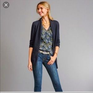 CAbi #3360 Victoria open back cardigan, blue gray, M